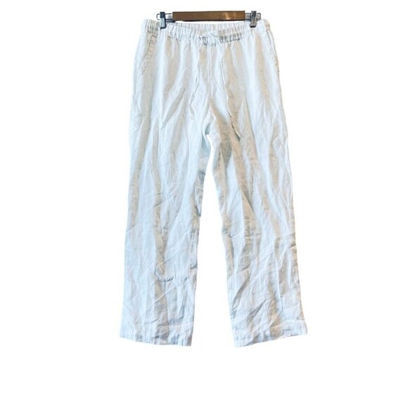 Charter Club Pants Ivory Linen Womens M Drawstring‎ Waist Lagenlook Comfy - Picture 1 of 8